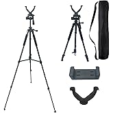 Rifle Shooting Tripod with 360 Swivel V-Bracket and Camera Tripod Mount Adapter - Aluminum Frame, Bubble Level, Adjustable Legs for Hunting and Outdoor Activities