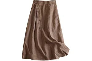 Womens Summer Midi Skirt - Cotton Linen Pocket Skirt, Breathable Elastic Waist Loose Casual Skort for Hot Weather