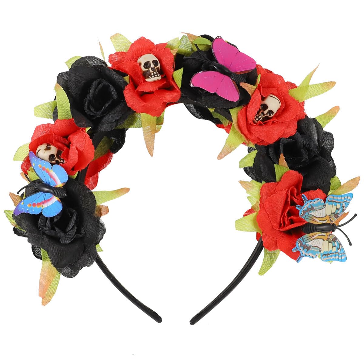 FRCOLOR Flower Skull Headband Day of The Dead Headpiece Flower Crown Floral Hair Hoop Headdress for Wedding Festival Halloween Party Photography Props