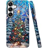 TnXee Case for Samsung Galaxy S25,Christmas Light Tree Star Winter Phone Case Drop Resistant Glossy 2 in 1 Solid Dual-Layer Cover for Girl Women