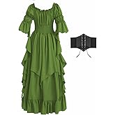 Renaissance Dress Women Gothic Witch Dress Medieval Ruffle Victorian High Low Dress Costume Set with Corset Belt
