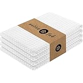 Native Fab Cotton Kitchen Towel with Hanging Loop 16x26 inches, 4-Pack, Waffle Weave Kitchen Towels for Cleaning Drying, Washcloths Soft & Absorbent Cloth Rags, Bar Towel, Dish Cloth, White