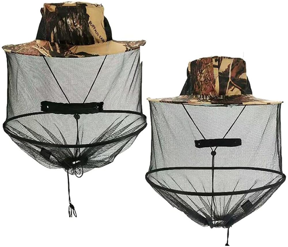 BeesNise 2 Pack Leaf Camouflage Mosquito Net Hat with with Zipper Foldable Fly Protection Netting,Mosquito Hat with Netting for Men &Women Which Suitable for Outdoor Sports and Gardening Works: Clothing