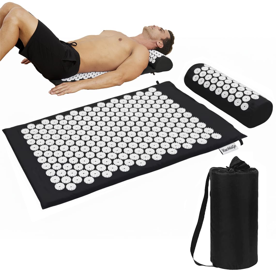 Photo 1 of XiaoMaGe Acupressure Mat and Pillow Set with Bag - Large Size 28.7 X 16.5 inch Acupuncture Mat for Neck & Back Pain, Muscle Relaxation Stress Relief, Sciatica Pain Relief Pillow (Black)