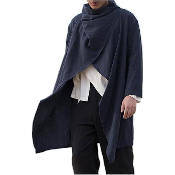 Men's Long Sleeve Cotton Linen Poncho Cape Coat Long Jacket