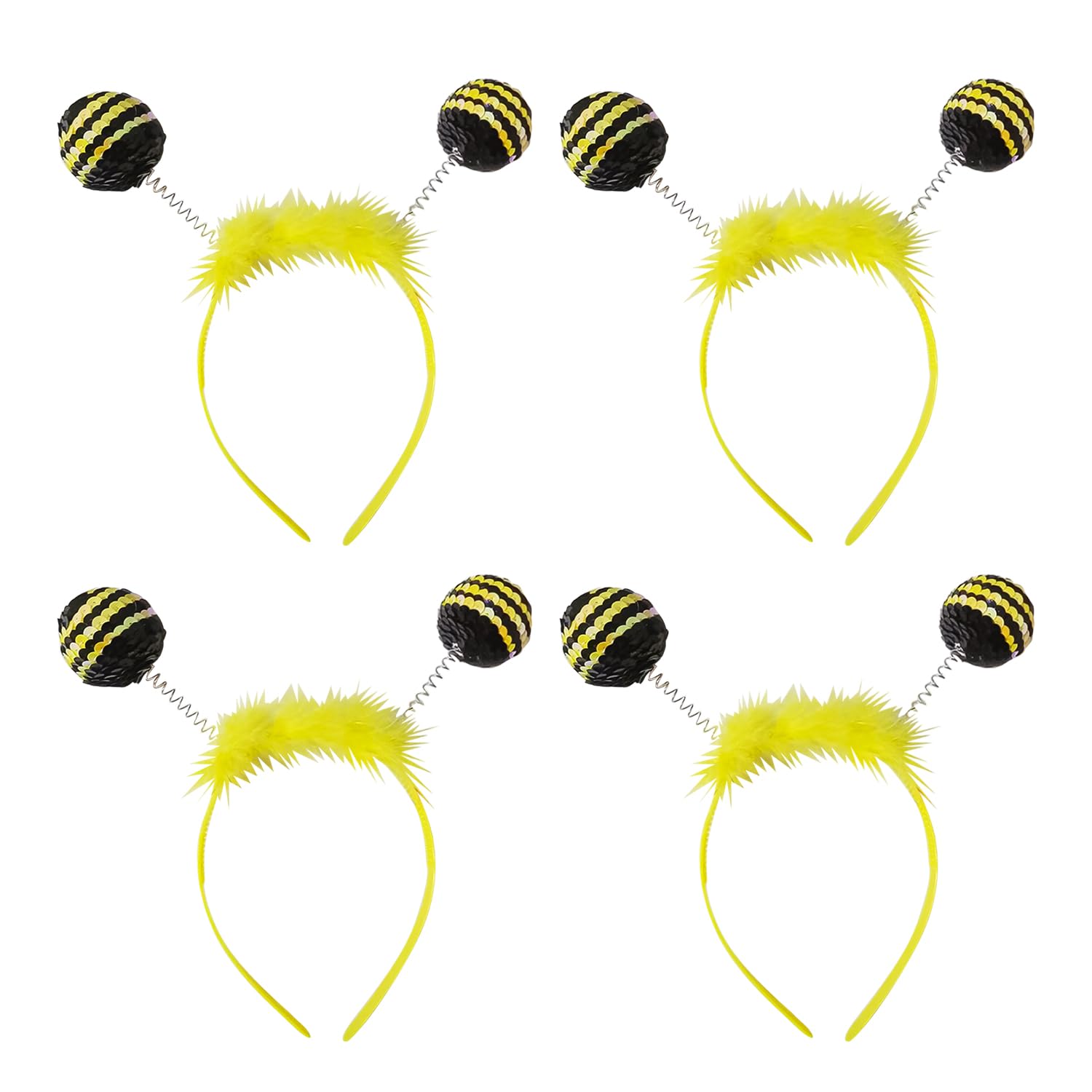 XNFUOE 4pcs Bee Headband Sequin Bee Boppers Headband Halloween Bumblebee Cosplay Accessories for Party Cosplay Animal Theme