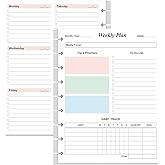 9 Disc Weekly Planner Undated Refills - Classic Size 53 Sheets/106 Pages Colorful Weekly Planner for Happy Planners Insert, 100 gsm White Paper, Lasts 1 Year, Undated, 7" x 9.25"