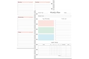 YARIDAR 9 Disc Weekly Planner Undated Refills - Classic Size 53 Sheets/106 Pages Colorful Weekly Planner for Happy Planners Insert, 100 gsm White Paper, Lasts 1 Year, Undated, 7" x 9.25"
