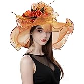 yrsZX 2025 Derby Hats for Women Organza Church Wedding Tea Party Hats Floral Fascinator Wide Brim Sun Hat
