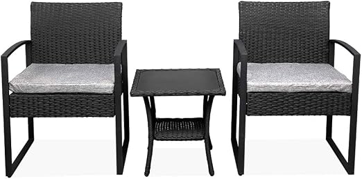 Amazon Com Balcony Terrace Mini Leisure Set Wicker Patio Furniture 3 Piece Patio Set Chairs Bistro Set Outdoor Rattan Conversation Set For Backyard Porch Poolside Lawn Black Kitchen Dining