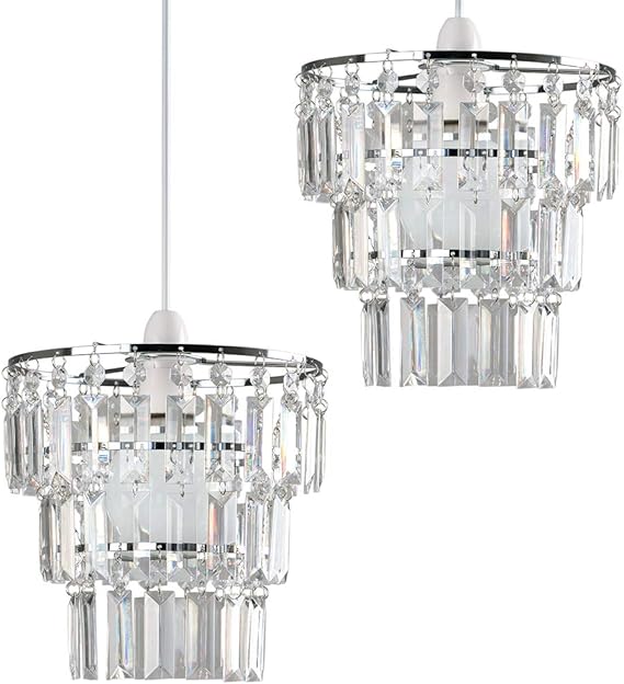 Pair of Modern 3 Tier Ceiling Pendant Light Shades with Clear Acrylic