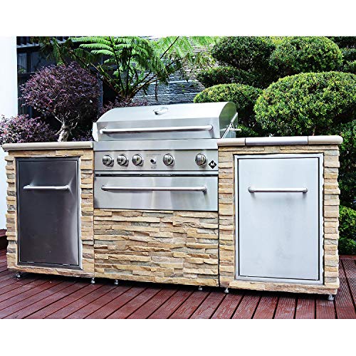 Member's Mark SS304 Stack Stone BBQ Grill Island w/Trash Bin Natural