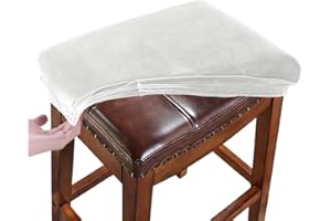 RHYII Stool Covers Rectangular Velvet Set of 2, Vanity Stool Covers Stretch Washable Saddle Bar Stool Slipcover Bench Seat Protector with Elastic Bands Ivory