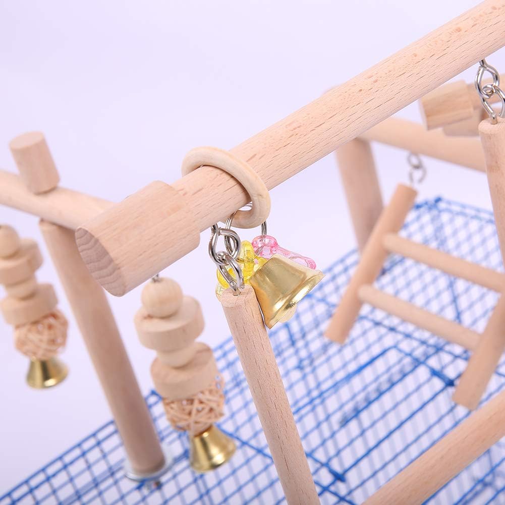 QBLEEV Bird Cage Play Stand Toy Set-Birdcage Wood Stands Hanging Chew Toys Ladder Swing Parrot Perch Play Gym Playground Accessories Activity Center for Conure, Parakeets, Budgie, Cockatiels, Lovebirds : Pet Supplies