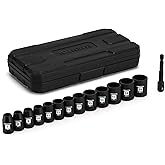 EMENTOL 14PCS 3/8" Dr. Standard Impact Socket Set, Metric, 12-Point, CR-V, 14 Pieces 3/8-Inch Drive Shallow Socket Set, 7mm -