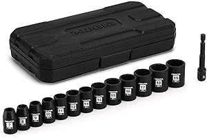 EMENTOL 14PCS 3/8" Dr. Standard Impact Socket Set, Metric, 12-Point, CR-V, 14 Pieces 3/8-Inch Drive Shallow Socket Set, 7mm -