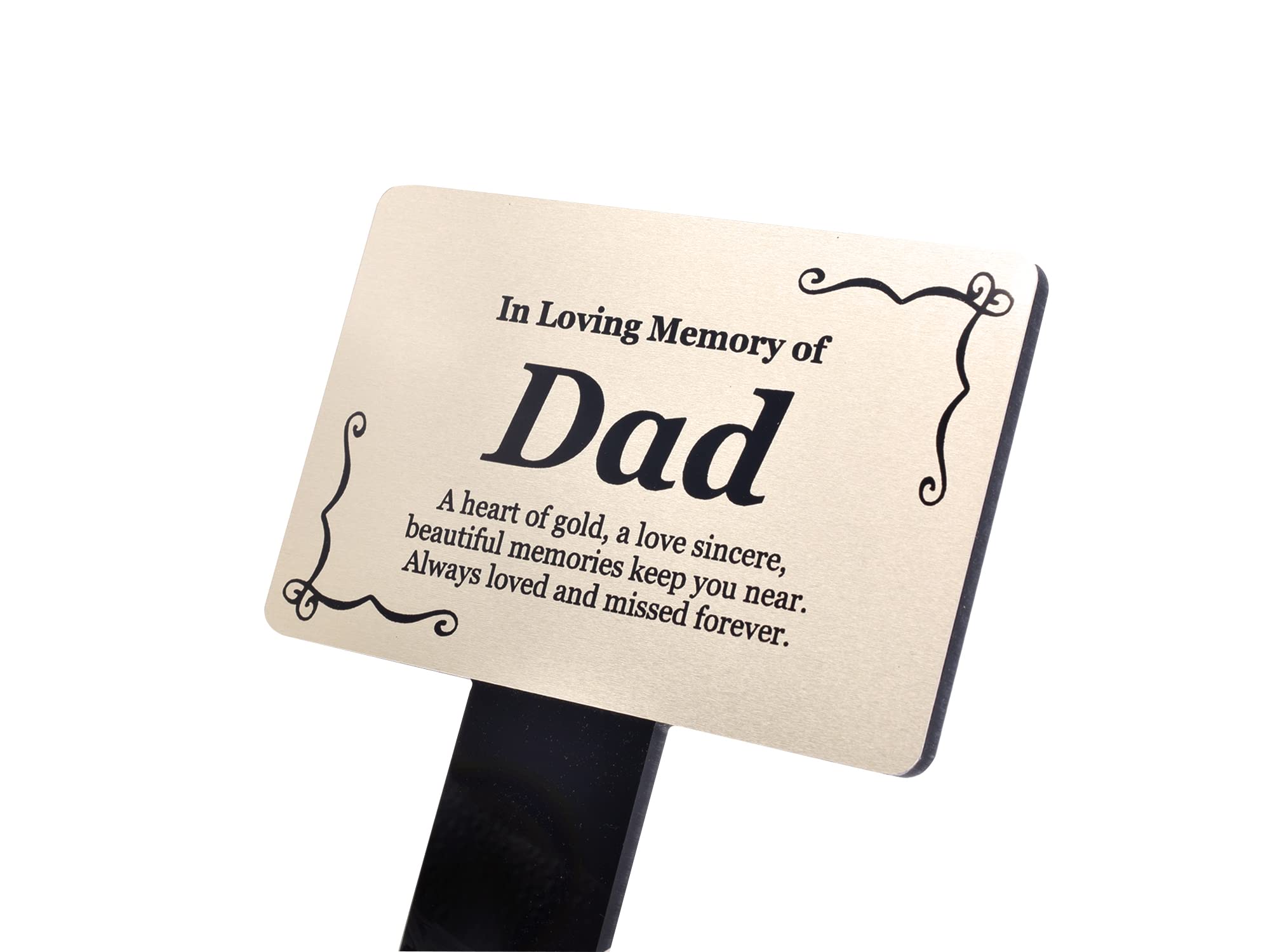 Dad Memorial Plaque - printed 'In Loving Memory Dad' remembrance poem, gold aluminium plaque, mounted onto a sturdy 5mm acrylic stake, grave marker. Father's Day Memorial