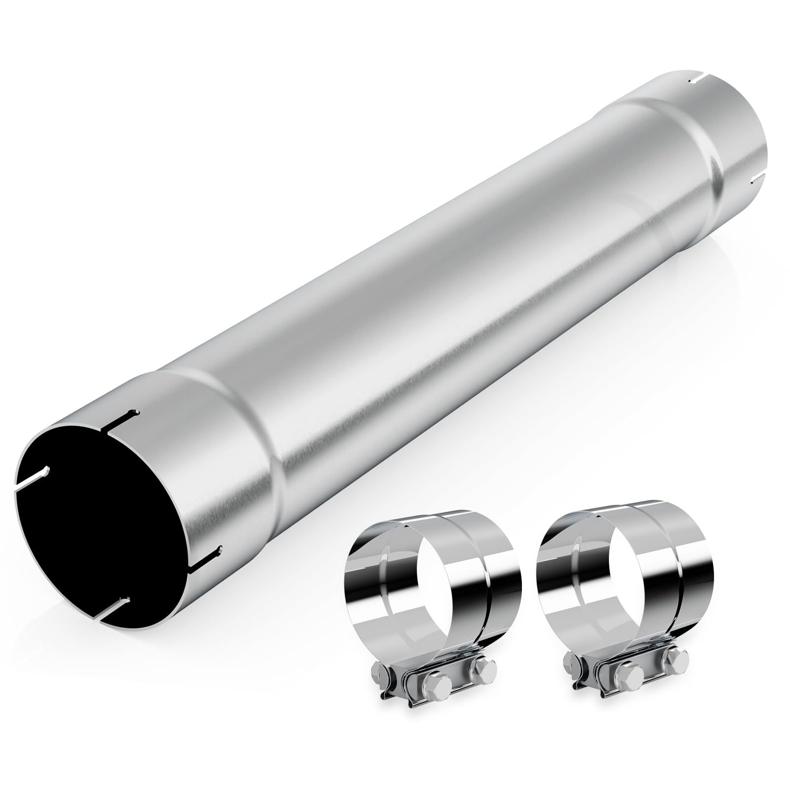 Photo 1 of LCGP 5 Inch Straight Exhaust Pipe, 5" Stainless Steel Straight Muffler Replacement Pipe, 30" Length Mandrel Exhaust Tube with Two Lap Joint Band Clamps(New Version)