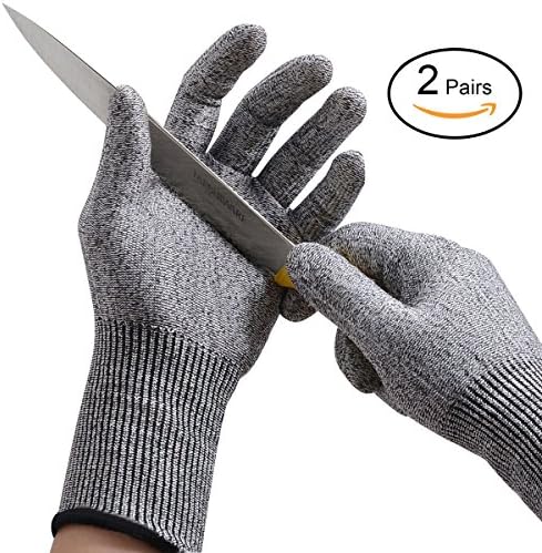 BHIVES Two Pairs Cut Resistant Gloves,Ibowooforrest Food Grade Level 5 Protection Safty Gloves for Kitchen Cooking Cutting Yard Working(Small)