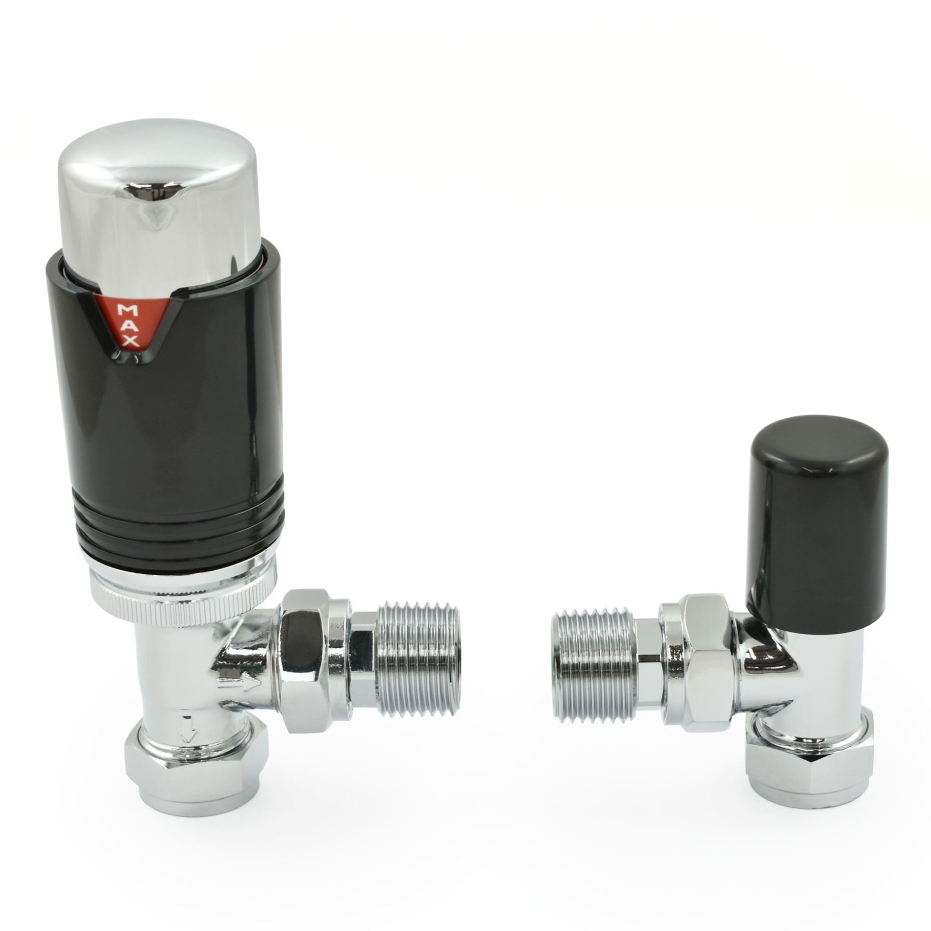 Thermostatic Radiator Valve Chrome & Black Angled TRV – Style (Chrome & Black)