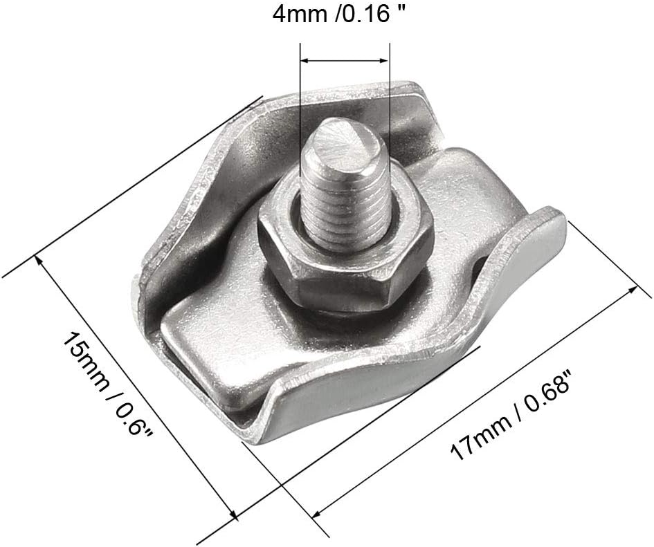 sourcing map 20 Pcs 304 Stainless Steel Single Wire Rope Clip Cable Clamp for 1.5mm-2mm Rope, 20pcs-1.5mm-2mm - Image 3