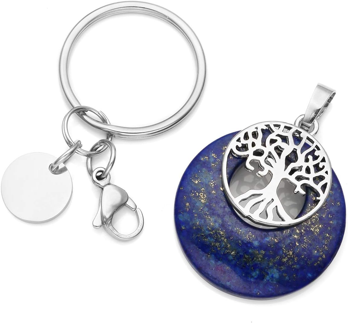 Jovivi Lapis Lazuli Crystal Gemstone Keyring Silver Tree of Life Healing Crystal Keychain Key Ring Gifts for Women Christmas Birthday - Image 3
