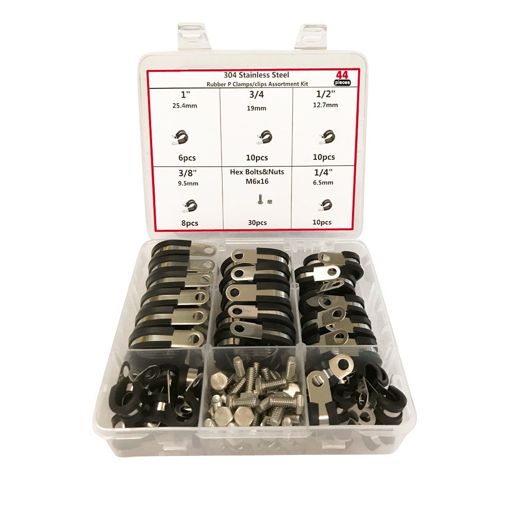 44Pcs Rubber Cushion Insulated Clamps,Cable Clamp.Stainless Steel Metal