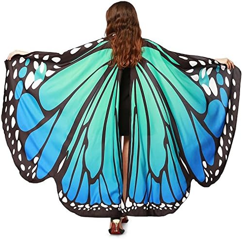 IU8 Butteryfly Wings Cape Soft Fabric Fairy Wings Dress up Costume Accessory (Blue Green, Adult)