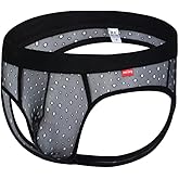 Kinizpl Men's Jockstrap Sexy Thongs Underwear Mesh Glossy G String Male Athletic Thongs Bikini Briefs Jock Strap Athletic Supporters Black