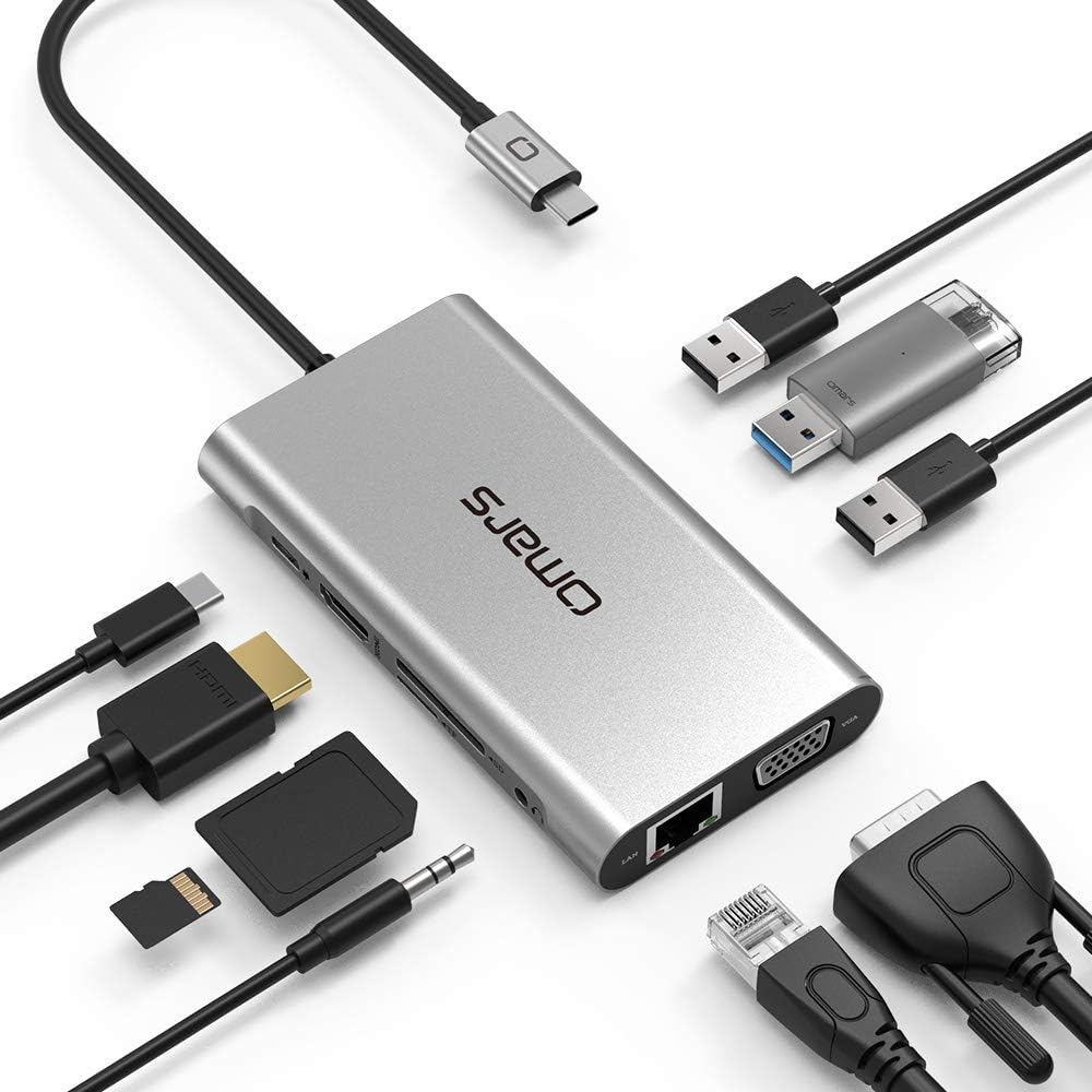 Amazon Com Omars Usb C Hub Adapter 10 In 1 Usb C Docking Station With 3 X Usb 3 0 Gigabit Ethernet 100w Pd Charging Vga Hdmi 4k Sd Tf Card Reader 3 5mm Jack For Macbook Pro Air