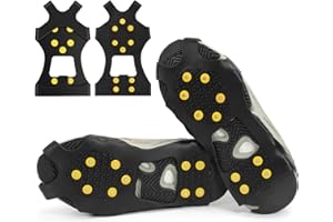 Ice Cleats for Boots,Rubber Ice Cleats Feature 10 Hard Spikes, Anti Slip Portable Crampons Hiking Grips for Climbing, Hiking,