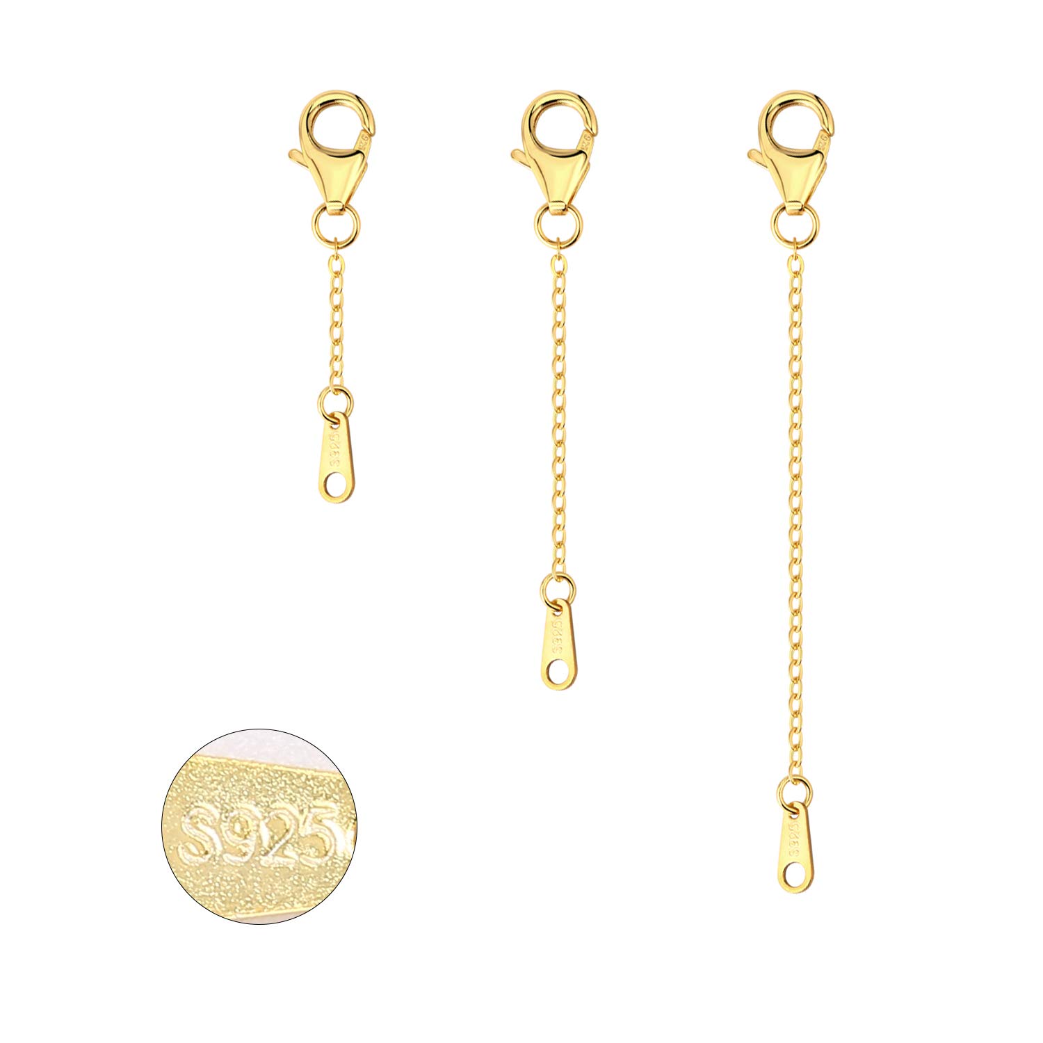 Gold Necklace Extenders, ALEXCRAFT Solid Goldplated Necklace Extension, Choker Extenders for Necklace Bracelet Anklet Jewelry Extender Chain, 925 Sterling Silver Gold Extension Chains(1/2/3 inch)