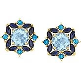 Ross-Simons 3.10 ct. t.w. Sky Blue Topaz and 2.00 ct. t.w. Sapphire Earrings in 18kt Gold Over Sterling