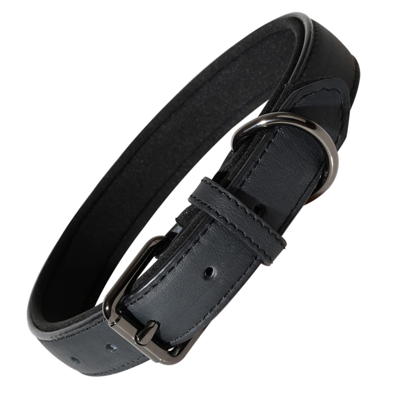OFHome Leather Dog Collar Soft Padded Adjustable ComfortableWider and Thicker Pet Collars with Heavy Duty Buckle Best for Small Medium Large Dogs (Black,L)