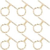 Beebeecraft 1 Box 12 Sets Toggle Clasps 18K Gold Plated Brass Round Ring End Closure Connector T-bar OT Clasp for Jewelry Making DIY Bracelet Necklace