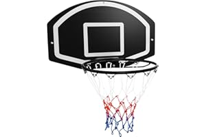 Goplus Wall Mount Basketball Hoop, 28.5’’ x 18’’ Large Backboard with 17’’ Rim, Shatter-Proof Backboard, All-Weather Net, Doo