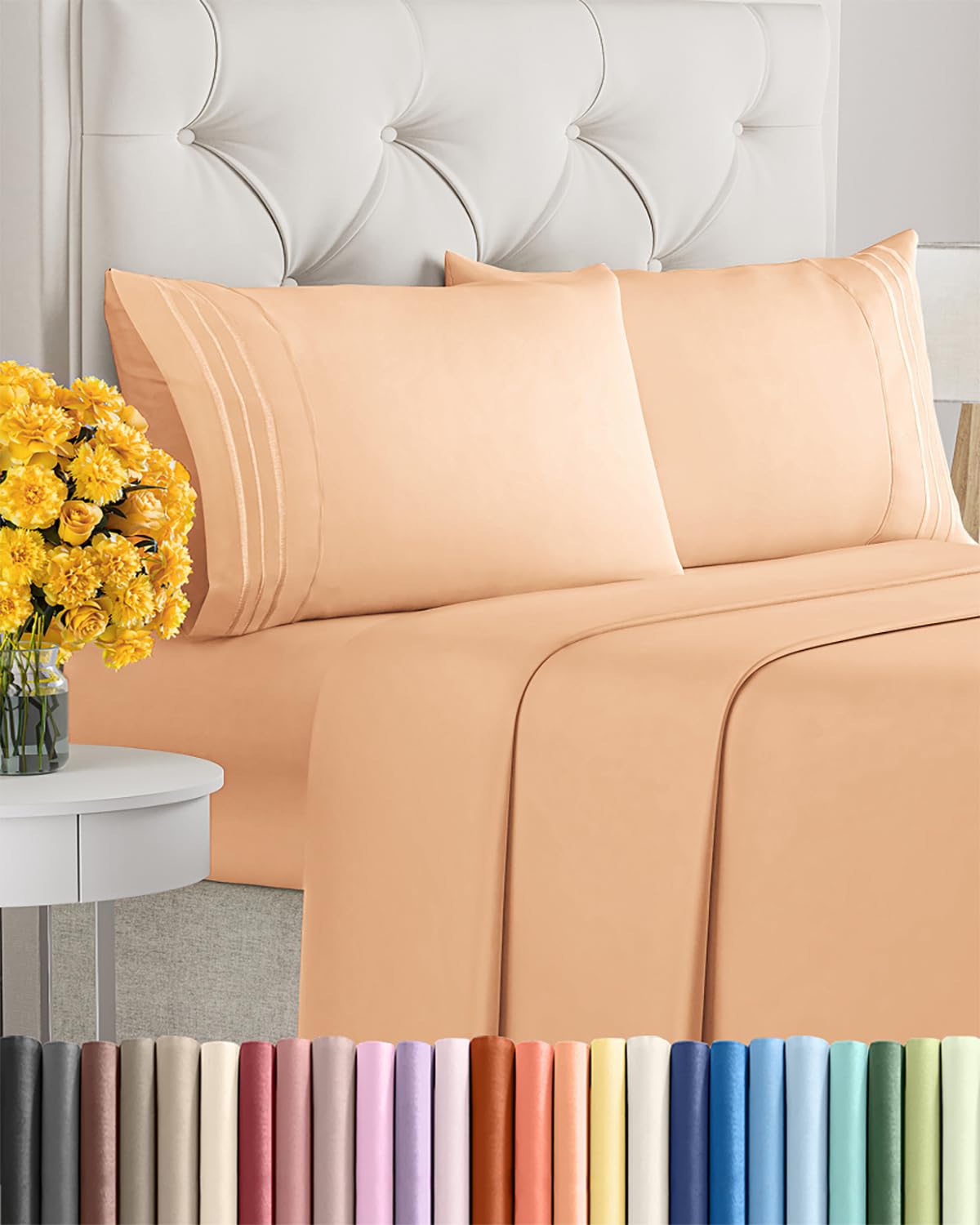 Photo 1 of King Size 4 Piece Sheet Set - Extra Soft, Breathable And Cooling Sheets - Hotel Luxury Durable Bed Sheets for Women & Men - Deep Pockets, Easy-Fit & Wrinkle-Free Sheets - Peach Oeko-Tex Bed Sheet Set