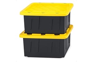 HOMZ 2-Pack Durabilt, Heavy Duty Plastic Storage Bins with Lids, 15 Gallon, Black/Yellow - Stackable Container Boxes for Home, Attic, and Garage Organization