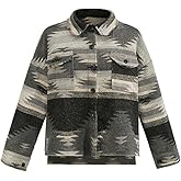 COWOKA Women's Vintage Aztec Print Pattern Loose Shacket Button Down Long Sleeve Woolen Jacket Shirts Coat