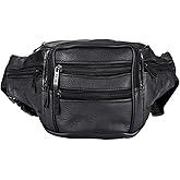 YRMLYMOP Leather Fanny Pack For Men & Women Belt Bag With Adjustable Waist Belt, Lightweight Fanny Pack Comes With Multiple Zippered Pockets Easy Carry Any Phone,Wallet (black)