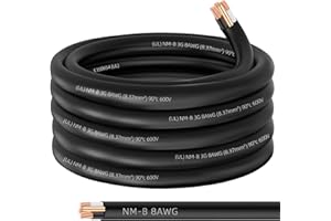 XMK NM-B 8/3 Wire with Ground,25FT 8/3 8 Gauge Wire Copper 8 AWG 3 Conductor PVC Non-Metallic Sheathed 8/3 W/G NMB Cable Stranded Indoor Residential Electrical Wiring for Branch Circuit Switches&Outlets
