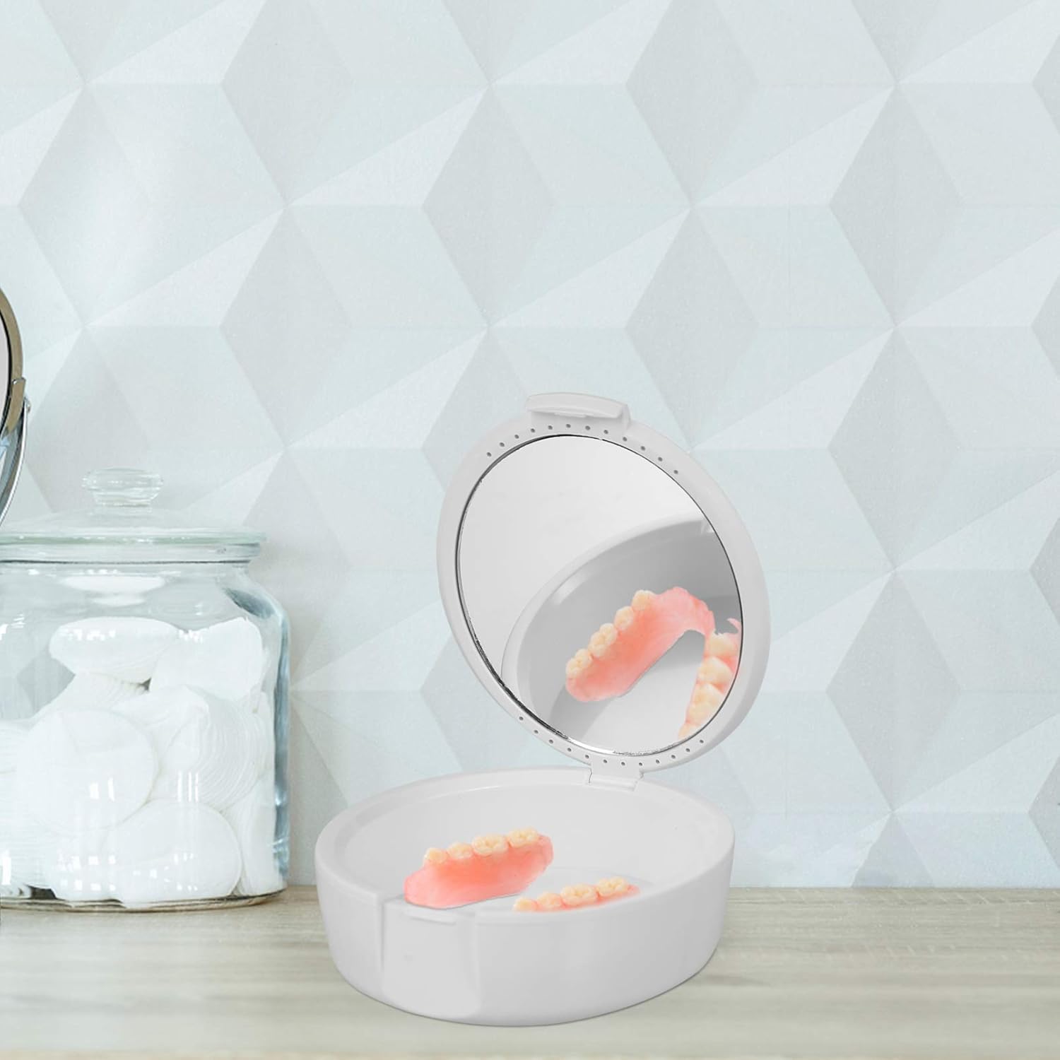 ARTIBETTER Denture Case Denture Bath Case Cup Box Holder Storage Soak Container Mouthguard Retainer Container For Travel Cleaning Store White : Beauty
