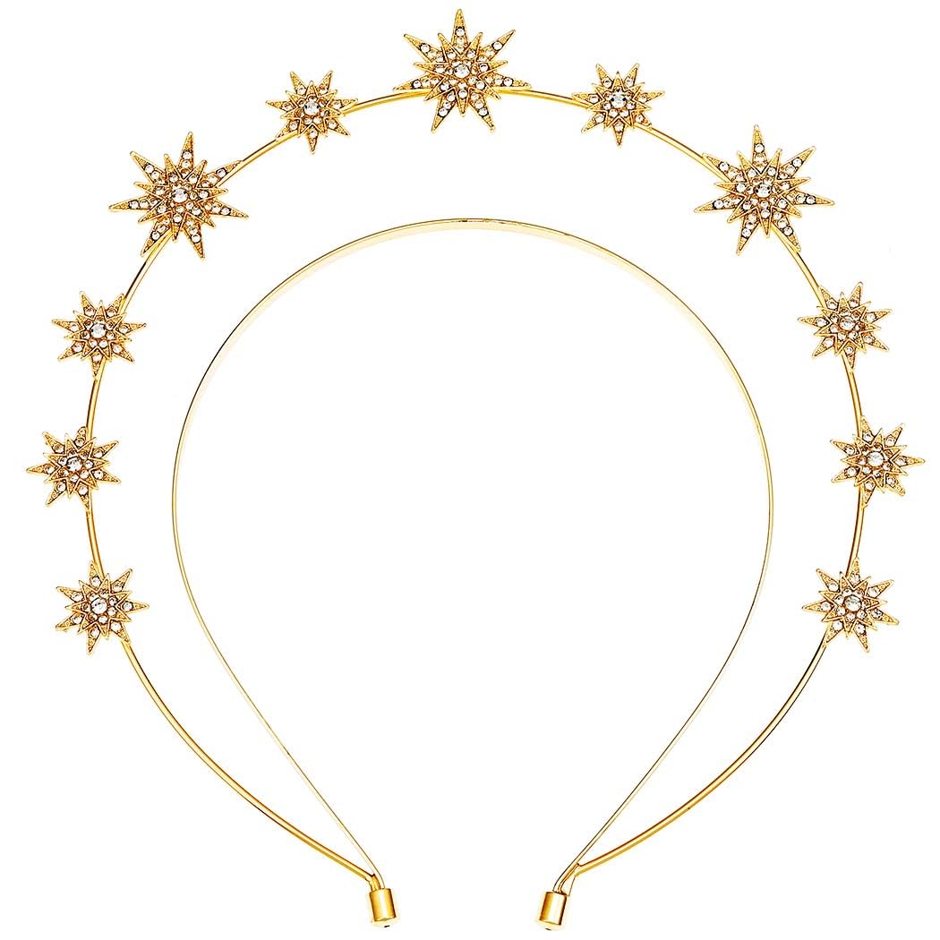 Generse Halo Crown Headband Star Rhinestone Hair Band Goddess Halo Crown Costume Wedding Headpiece for Women and Girls 1Pcs (Gold)