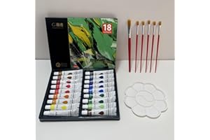 18 Colors with 6 Brushes & 1 Palette - Acrylic Dye Set, 12ml/0.41oz, Professional Art Material Kit for Artists, Students, Cra