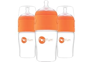 PopYum 9 oz Orange Anti-Colic Formula Making/Mixing/Dispenser Baby Bottles, 3-Pack (with #2 Nipples)