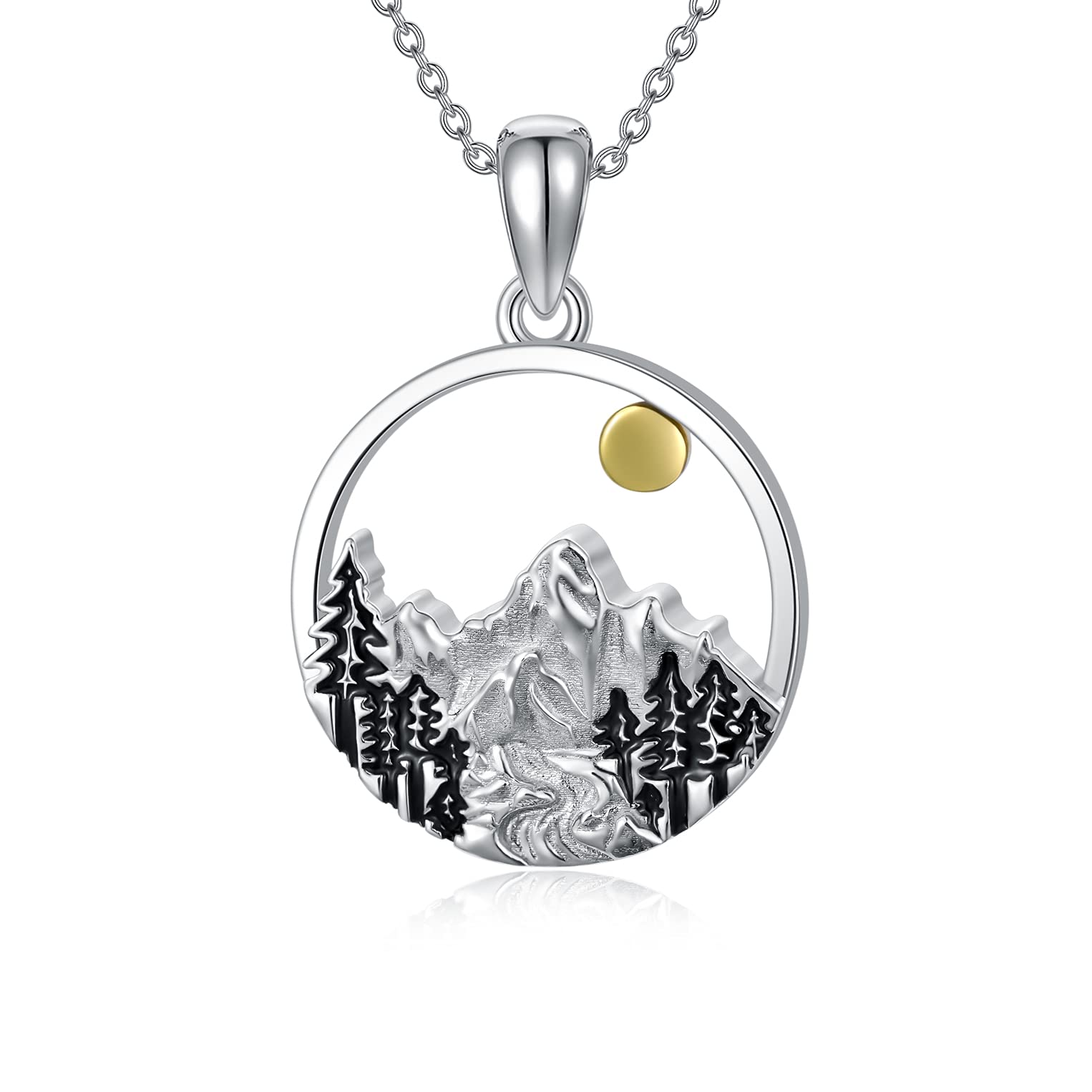 HARMONY BOLA Mountain Necklace Sterling Silver Mountain Pendant Necklace Nature Jewelry Gift for Skiers Hikers Campers Climbers and Nature Lovers