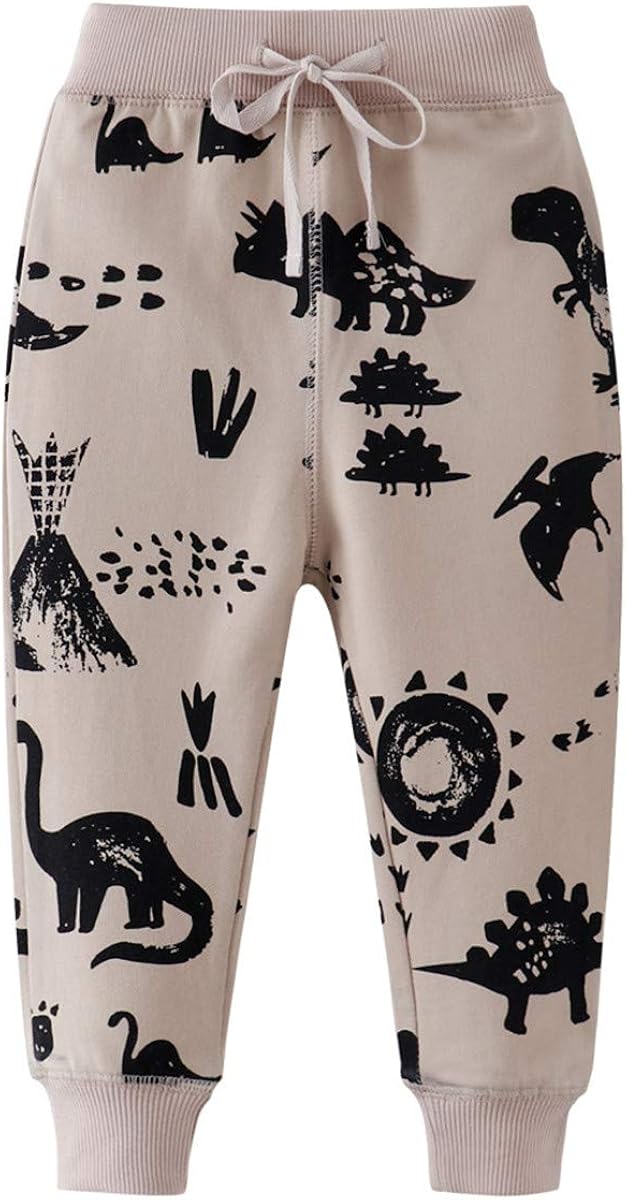 REWANGOING 2 Pack of Little Boys Girls Cartoon Print Drawstring Elastic Sweatpants Sport Jogger: Clothing