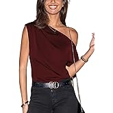 CUPSHE Women’s Tops Asymmetrical Off-Shoulder Shirt Sleeveless Ruching Satin Blouses Elegant Trendy Dressy