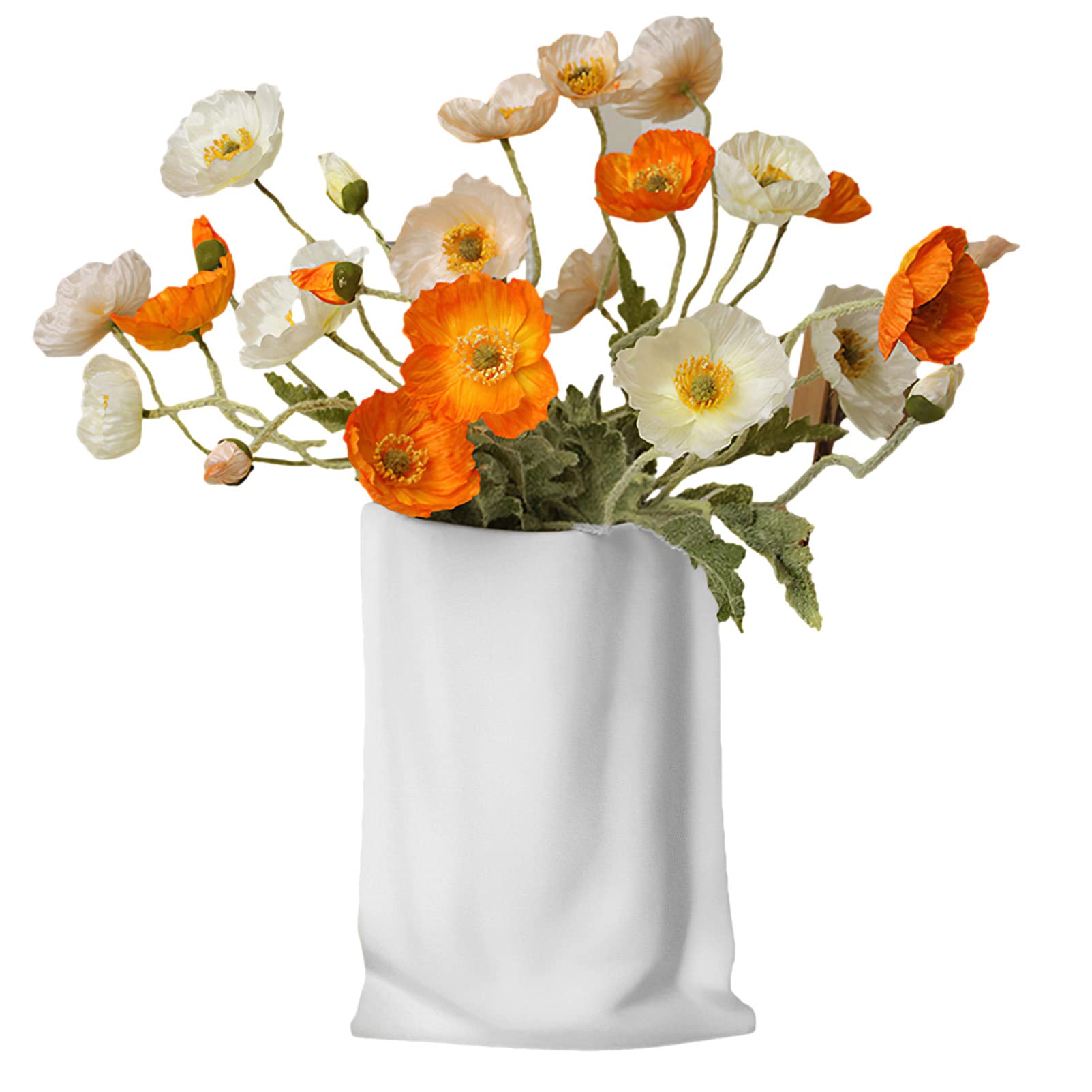 Ceramic Vase Crinkle Paper Bag Vase, Creative Flower Arrangement Ornaments, Modern Decorative Handmade Flower Vases for Home Decor Living Room Bedroom,E