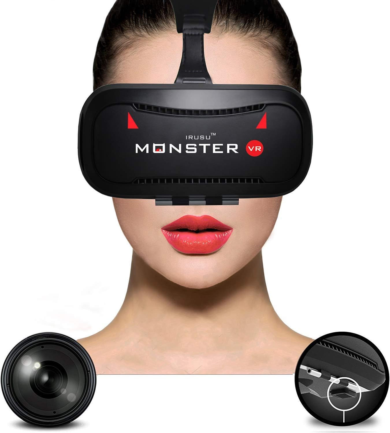 Irusu Monster VR Headset with 42MM HD Lenses and Advanced Touch Button for All Mobile Phones(Black)